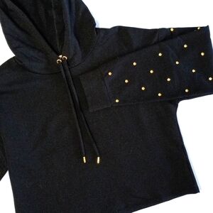 MICHAEL Michael Kors Studded Gold Black Cropped Hooded Pull Over Sweatsh…